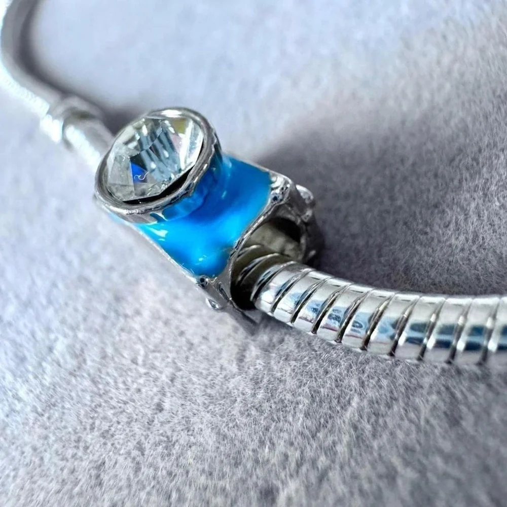 Camera Charm Blue Enamel‎ Crystal Lens Silver Tone Photography Bead fits PANDORA